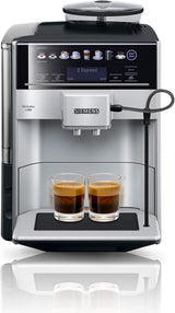 Siemens EQ.6 plus s300 Espressoautomat TE653501DE, für viele Kaffeespezialitäten, Milchaufschäumer, Keramikmahlwerk, Doppelkaffeefunktion, Antikalk, automatische Dampfreinigung, 1500 W, Silber