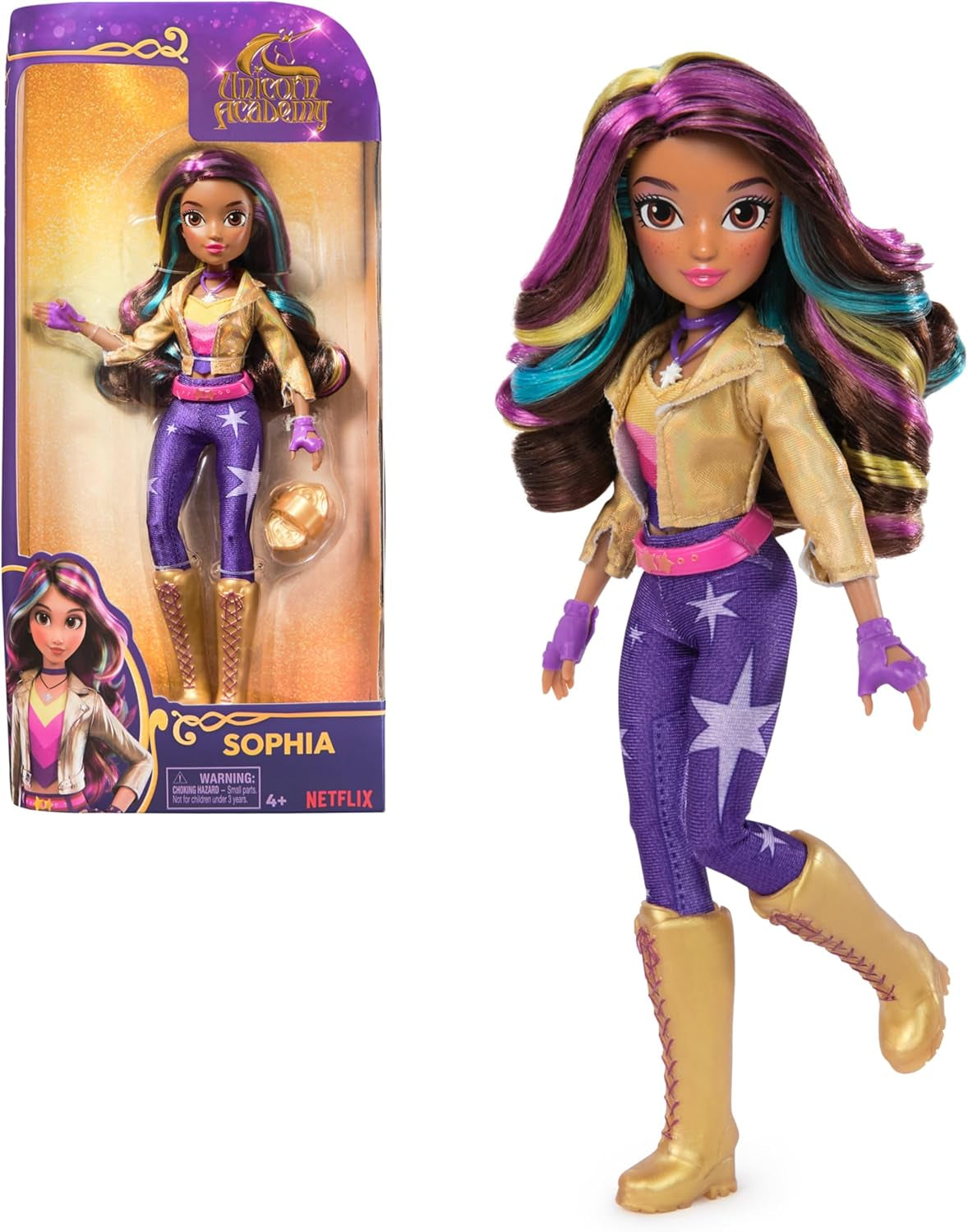 Unicorn Academy Deluxe Maskenball Sophia – 24 cm große Puppe aus der beliebten Netflix-Serie mit 2 Outfits, klassischer Verkleidung und Rollenspiel, ab 4 Jahren. Naty Shop Dolls Sophia-Puppen-Verkleidung
