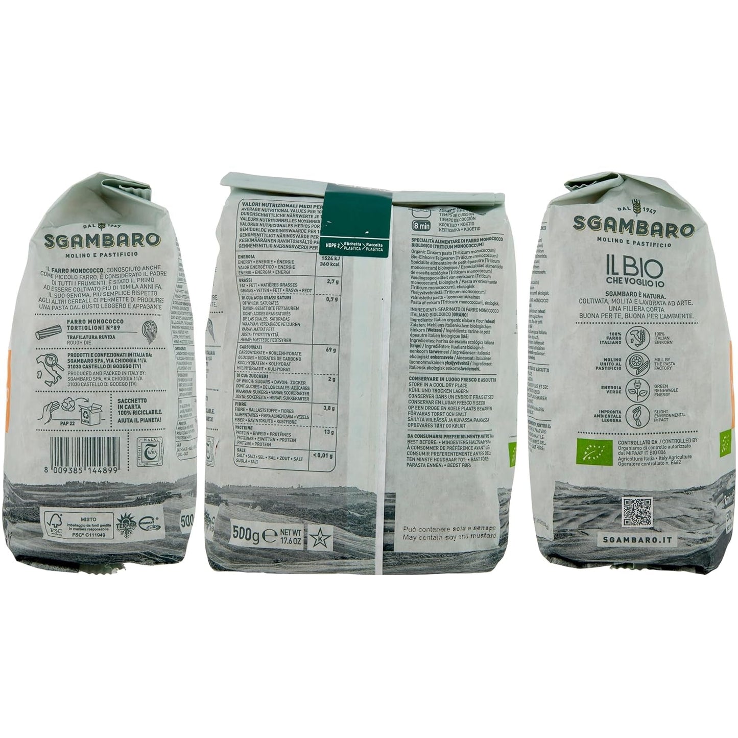 Bio-Tortiglioni-Nudeln Nr. 89 – 500 g Fettarme Weizennudeln – Geringer Fettgehalt – Ballaststoff- und Proteinquelle