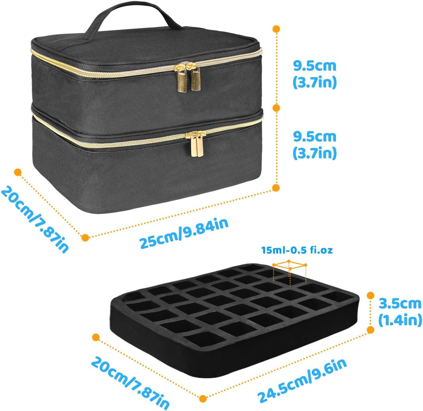 Nail Lacquer Organizer Tasche, Doppelschicht Nagellack Aufbewahrungsbox, Organizer Koffer Für Nageldesign Kosmetiktasche Für 30 Flaschen Neonail Base(15Ml-0.5 Fl.Oz) & 1 Nagellampe(Schwarz)