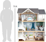 Small Foot Puppenhaus 3-stöckiges Stadthaus aus Holz mit offener Vorderseite und 12 Möbeln für Kinder ab 3 Jahren 11802 Weiß Grau Puppenhäuser Naty Shop