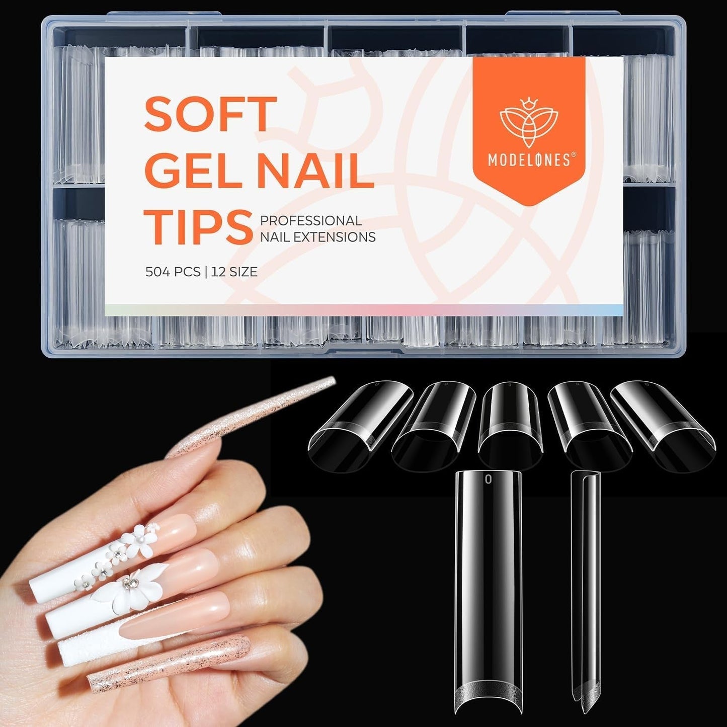 Modelones Nagelspitzen 216-teilig – Nagelspitzen-Set mit vollständiger Abdeckung, weiches Gel-Spitzen-Set, vorpolierende PMMA-Harz-Nagelspitzen, DIY-Kleber auf künstlichen Nägeln für Nagelkunst, kurze Mandeln XS