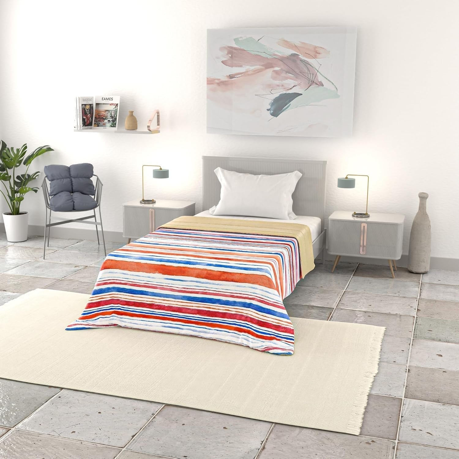 Einfache Sommerdecke, Mikrofaser, Jeansstreifen, 200 x 240 cm. Steppdecken und Steppdecken Naty Shop Strisce 200 x 240 cm