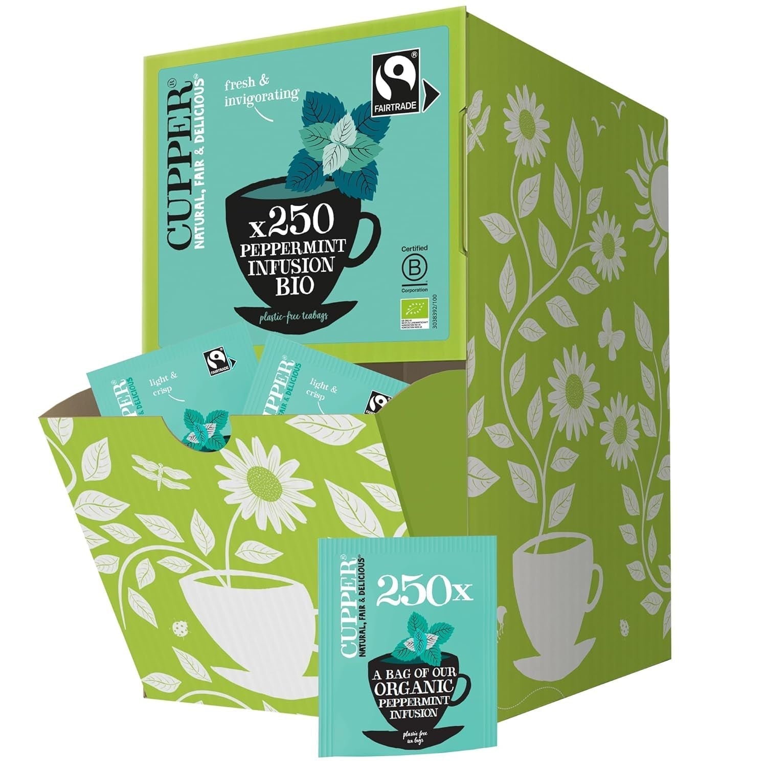 Cupper Bio-Früchtetee Cranberry Himbeere | Himbeertee | 250 ungebleichte Teebeutel | Großpackung | Perfekt fürs Büro | Ökologisch | Fairer Handel