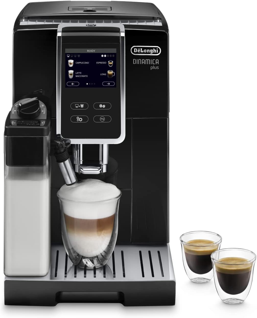 De'Longhi Dinamica Plus ECAM 370.70.B Vollautomatische Espressomaschine mit LatteCrema-Milch-, Cappuccino- und Espressosystem, 3,5 Zoll TFT-Farb-Touchscreen und App-Steuerung, Kaffeefunktion, schwarz
