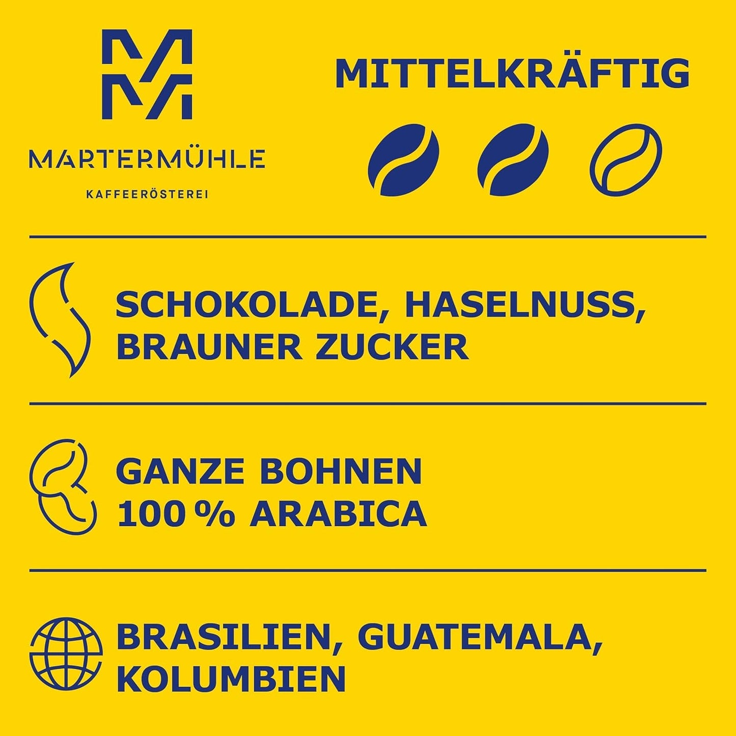 Martermühle Café Crème Kaffeebohnen 500g mittelkräftig I Arabica I Geschmacksrichtungen: Brauner Zucker, Haselnuss, Schokolade I Ganze Kaffeebohnen schonend geröstet, säurearm