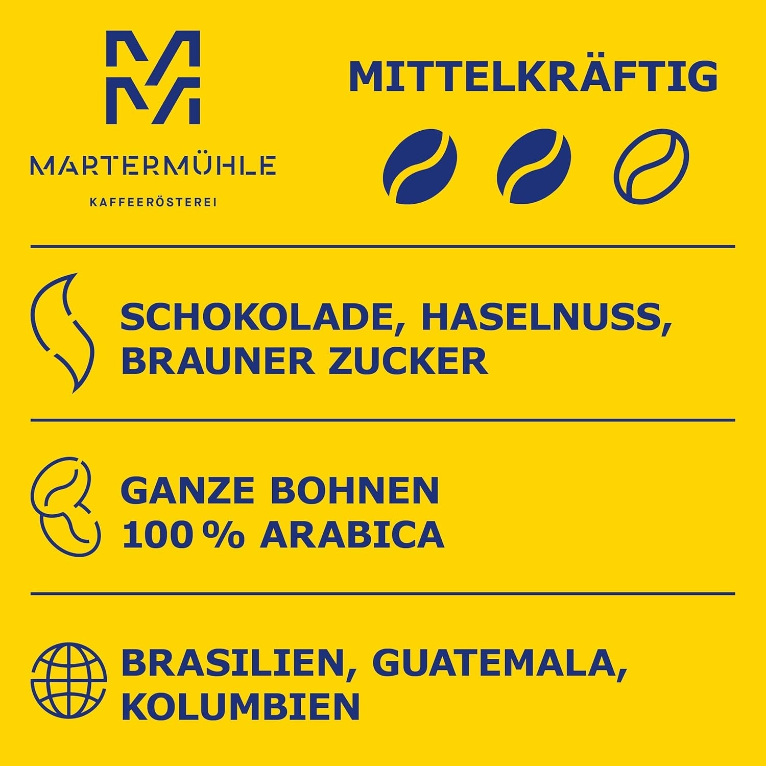 Martermühle Café Crème Kaffeebohnen 500g mittelkräftig I Arabica I Geschmacksrichtungen: Brauner Zucker, Haselnuss, Schokolade I Ganze Kaffeebohnen schonend geröstet, säurearm