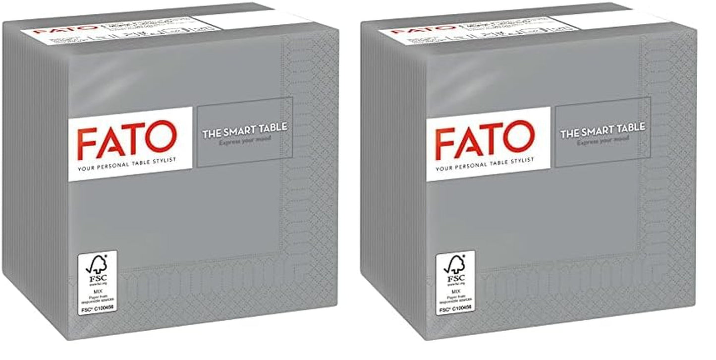 - Einweg-Papierservietten, ideal für Vorspeisen und Cocktails, Packung mit 100 Servietten, Größe 24 x 24, 4-fach gefaltet, 2 Schichten, graue Farbe, 100 % reines Zellulosepapier, FSC-Zertifikat