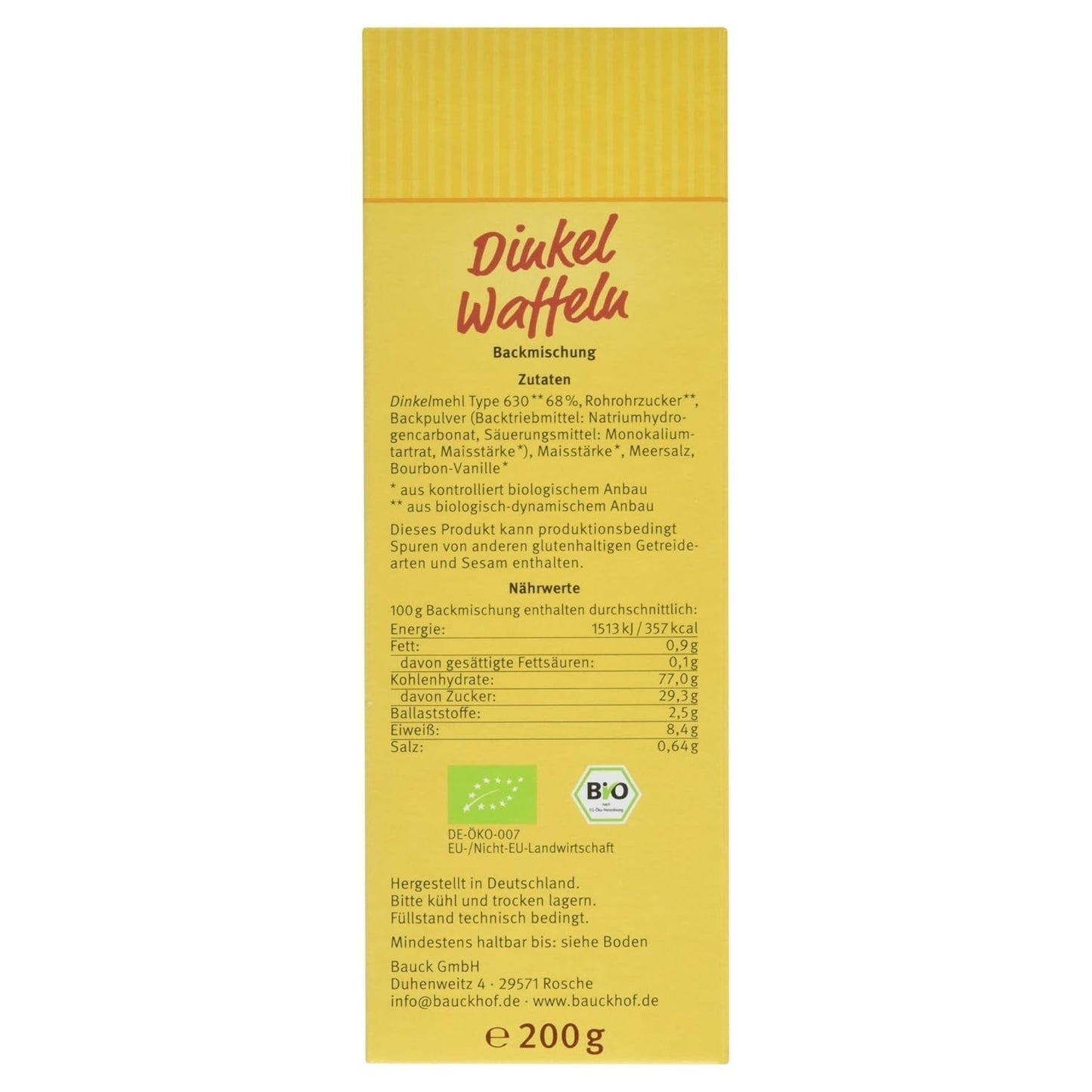 Demeter Bauck Hof Bio Dinkel Waffeln, 200 g Mischung zum Backen und Kochen Naty Shop