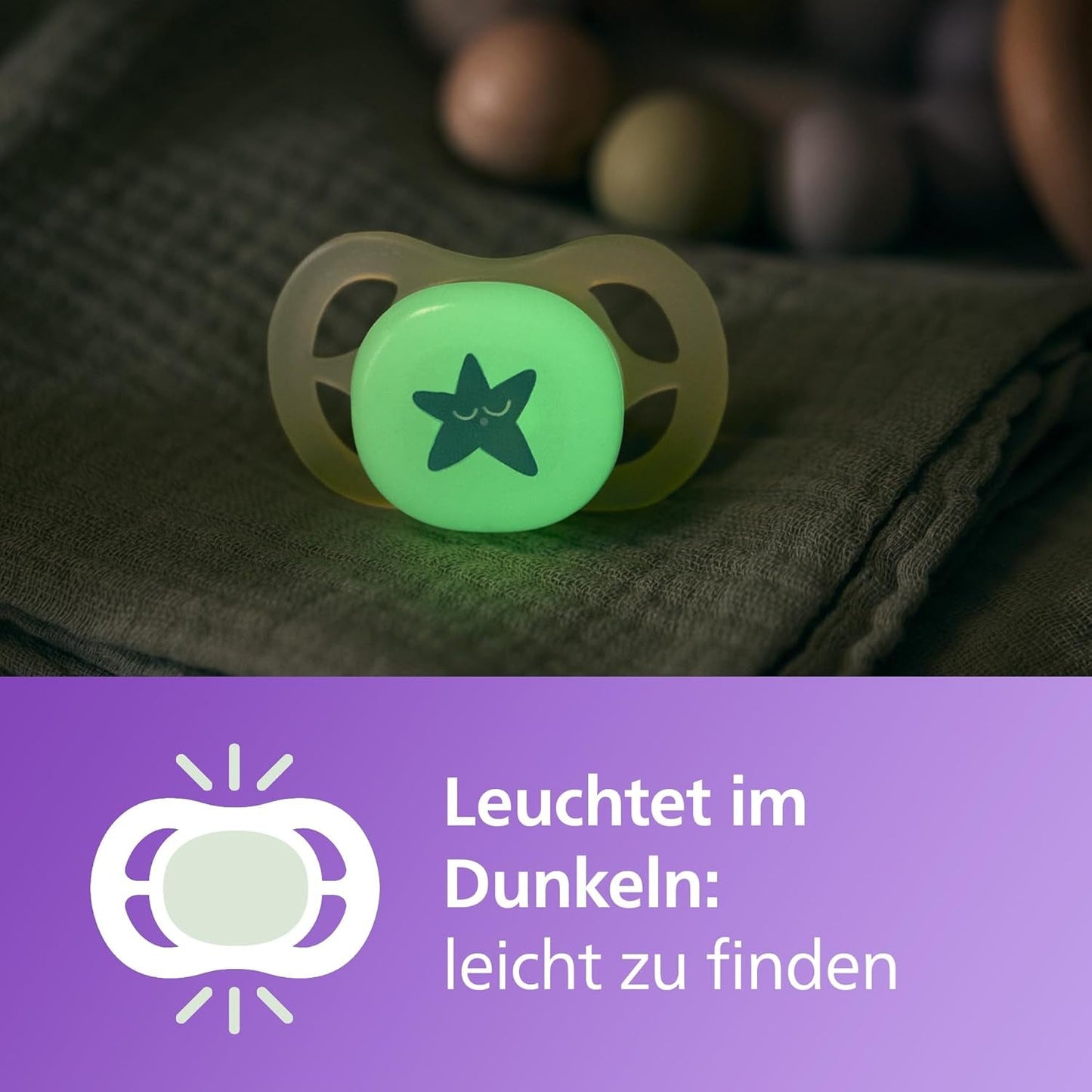 Philips AVENT Ultra Start Nachtschnuller, kieferorthopädischer Schnuller für Neugeborene, leuchtet im Dunkeln, BPA-frei, mit Sterilisationsbehälter, Doppelpack, Mond, Stern, SCF075/07