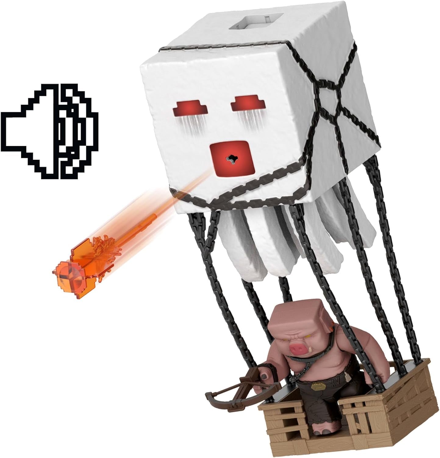 Mattel Minecraft Actionfiguren-Set, Ghast mit Feuerangriff, Lichter, Lärm, Starter und Projektil, Piglin-Krieger, inspiriert vom Film, JFB69. Actionfiguren Naty Shop