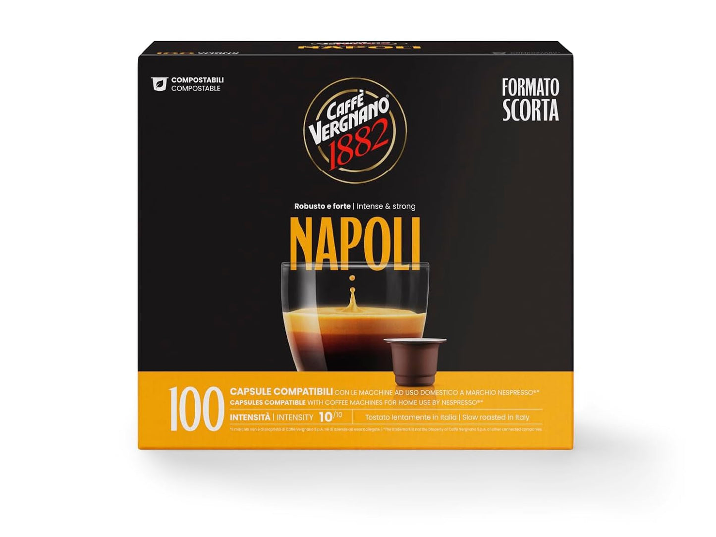 Caffè Vergnano 1882 – Espressokompostierbare Kaffeekapseln, kompatibel mit Nespresso, Napoli – Packung enthält 100 Kapseln