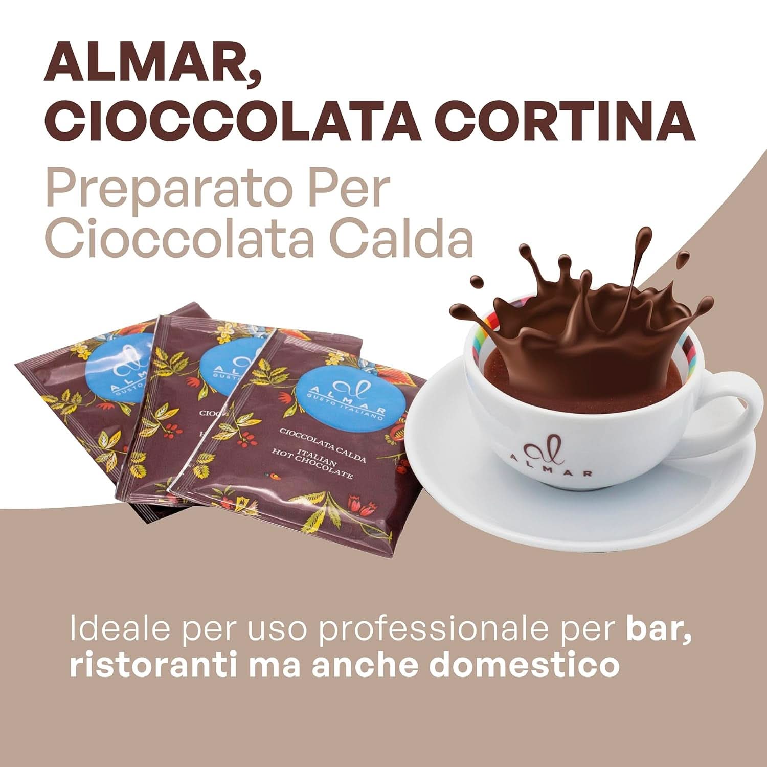 Italienische heiße Schokolade mit Cortina-Geschmack CLASSIC – (15 x 30 g) Einzelportion, Umschlag, 450 g Kakao und heiße Schokolade Naty Shop