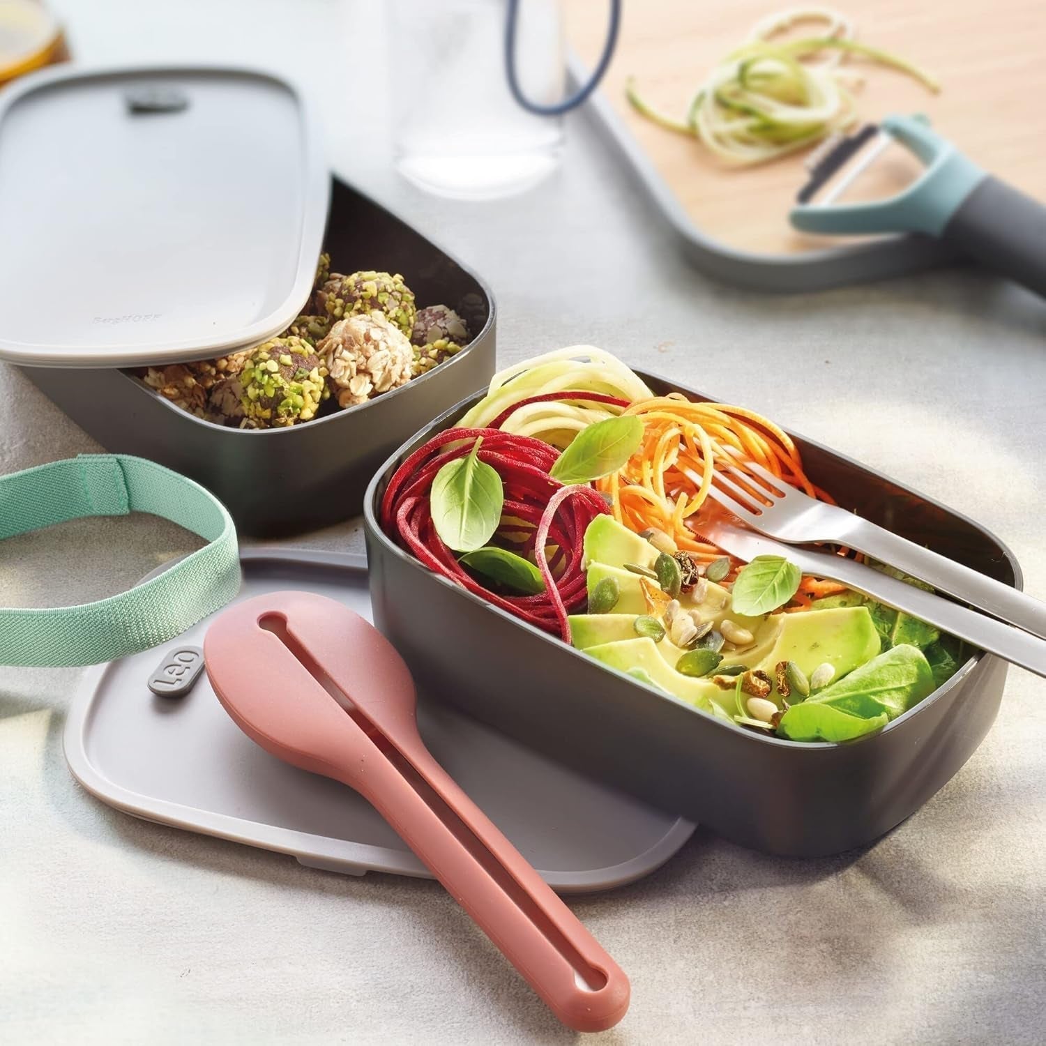 BergHoff Doppel-Bento-Box – Leo (Lunchbox-Set 19 x 12,5 x 9 cm, zwei Boxen, mikrowellengeeignet, luftdichter Verschluss, spülmaschinenfest, ideal für Snacks/Snacks/Salat) 3950126 Frischhaltedosen Naty Shop