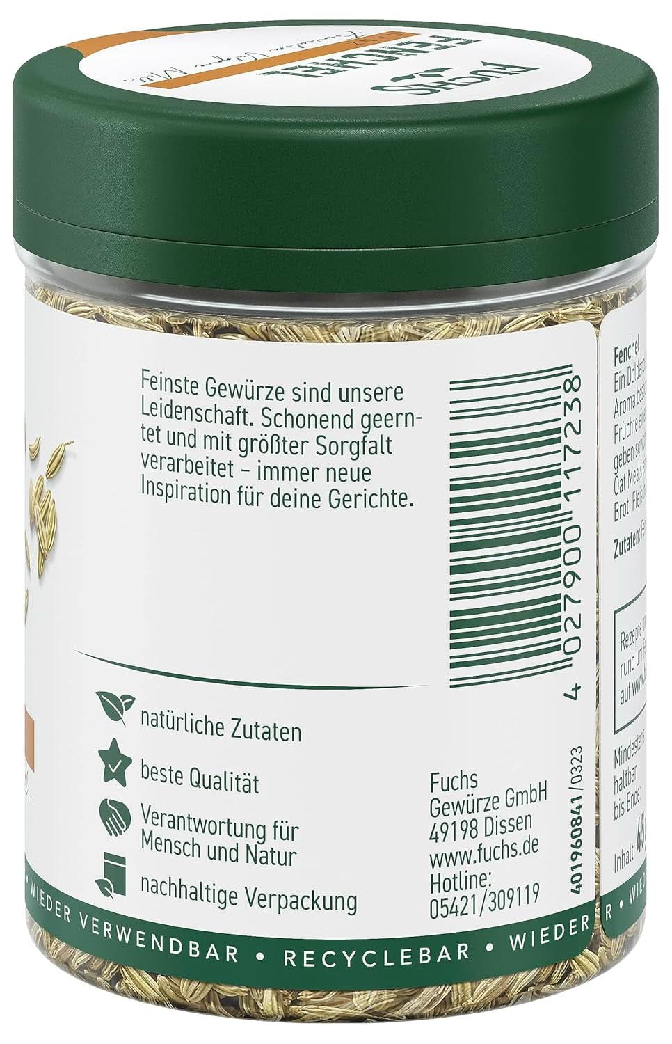 Fuchs - Ganzer Fenchel - süß-würziger Geschmack für Obstsalate - 45 g Condimente Naty Shop