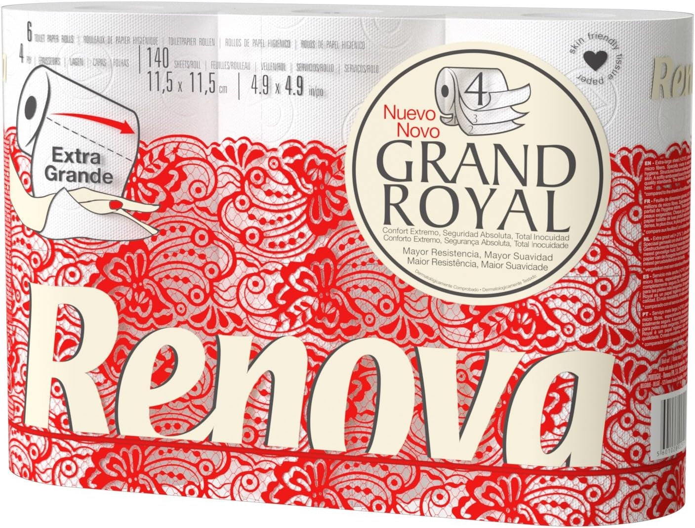 Toilettenpapier Renova Renova Grand Royal 4-lagig – 6 Rollen, groß (5er-Pack)