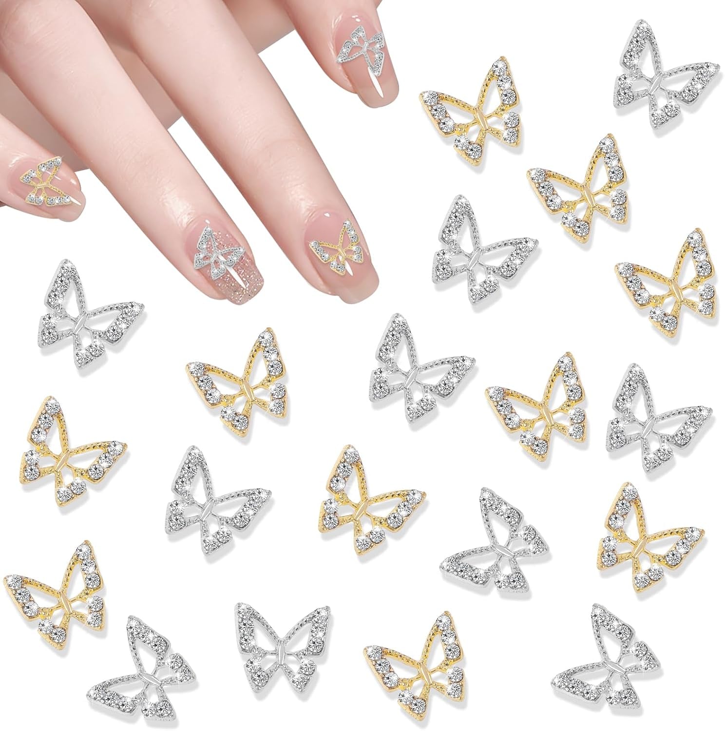 20 Stück Glitzer-Schmetterlings-Nagelanhänger, Nagelkunst-Strasssteine, Nagelsteine, Schmetterlings-Nagelkunst, Strasssteine, Valentinstag-Nagelanhänger, DIY-Handyhüllen-Dekoration