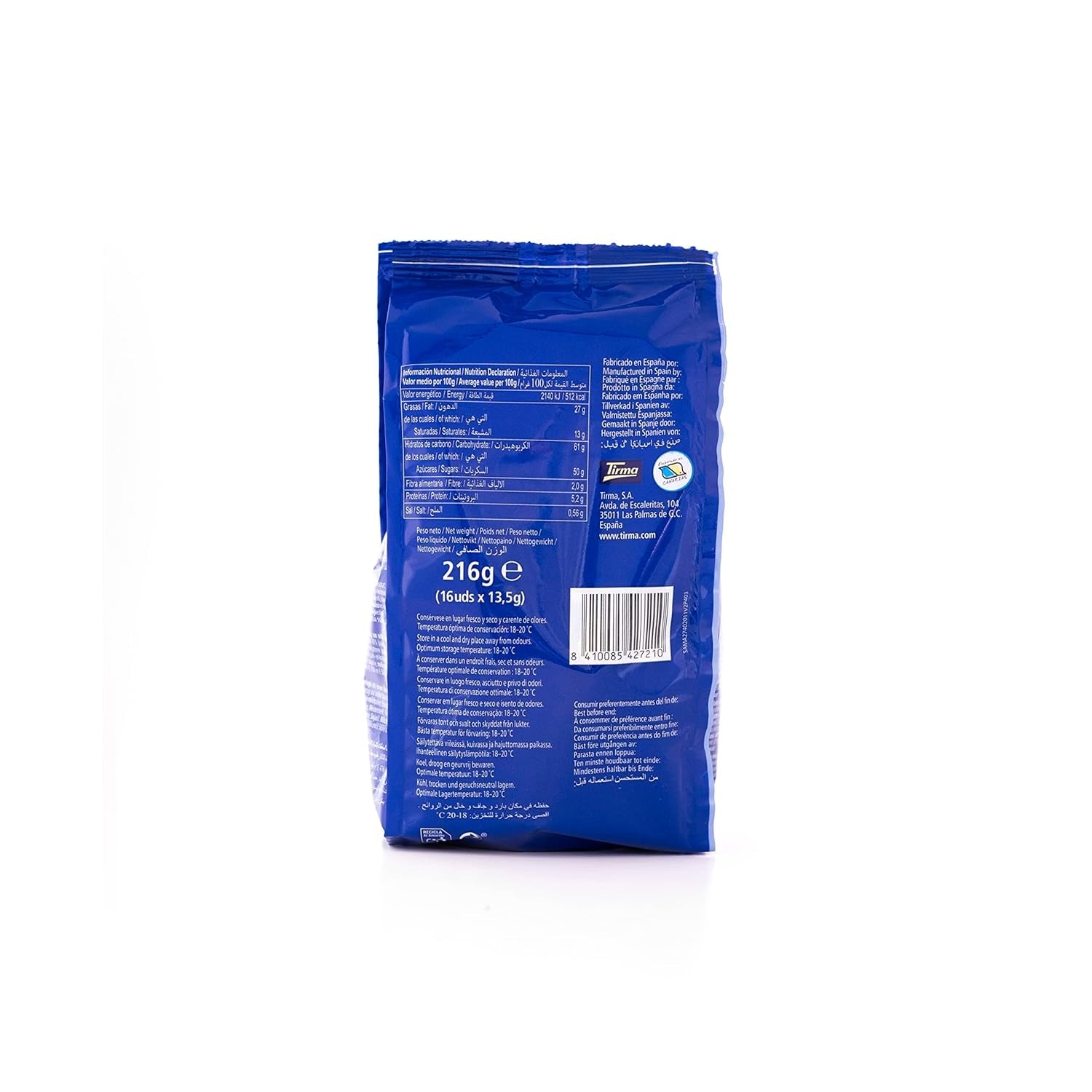 Tirma Mini-Waffeln aus weißer Schokolade | (16 Einheiten x 13,5 g), 216 g | Zarte Cremefüllung | GVO-frei | Geeignet für Vegetarier | Einzeln verpackt | Verpackter Snack
