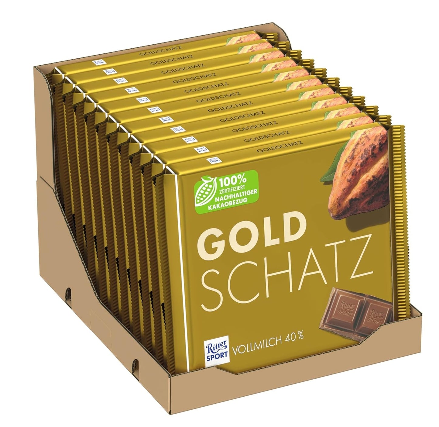 Ritter Sport - Gold Treasure - 11 x 250g, Feine Vollmilchschokolade mit Karamellstückchen, Klassische Schokolade zum Teilen mit Freunden, 11 Tafeln x 250g