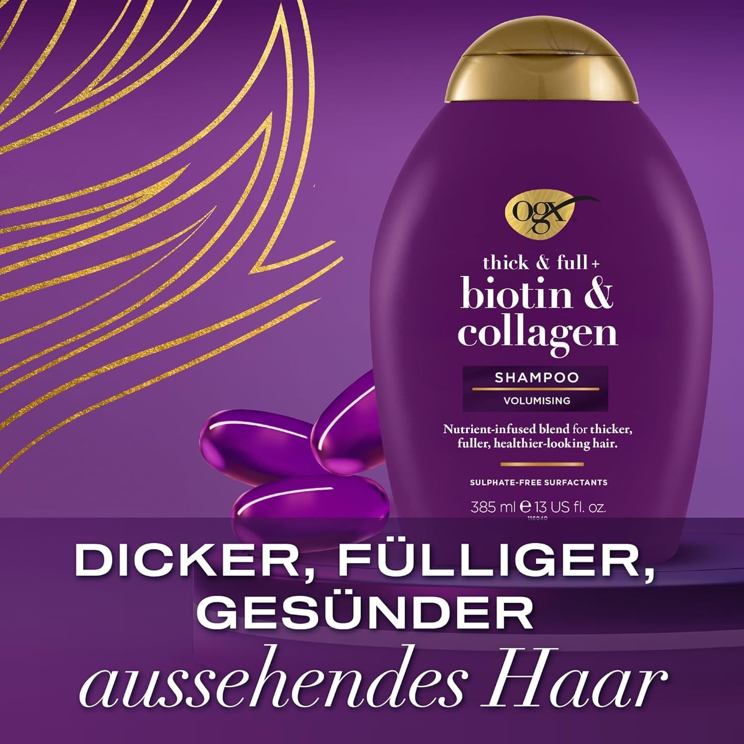 OGX Biotin & Collagen Shampoo (385 ml), Haarstärkendes Shampoo für feines und dünnes Haar OGX Dusche und Bad