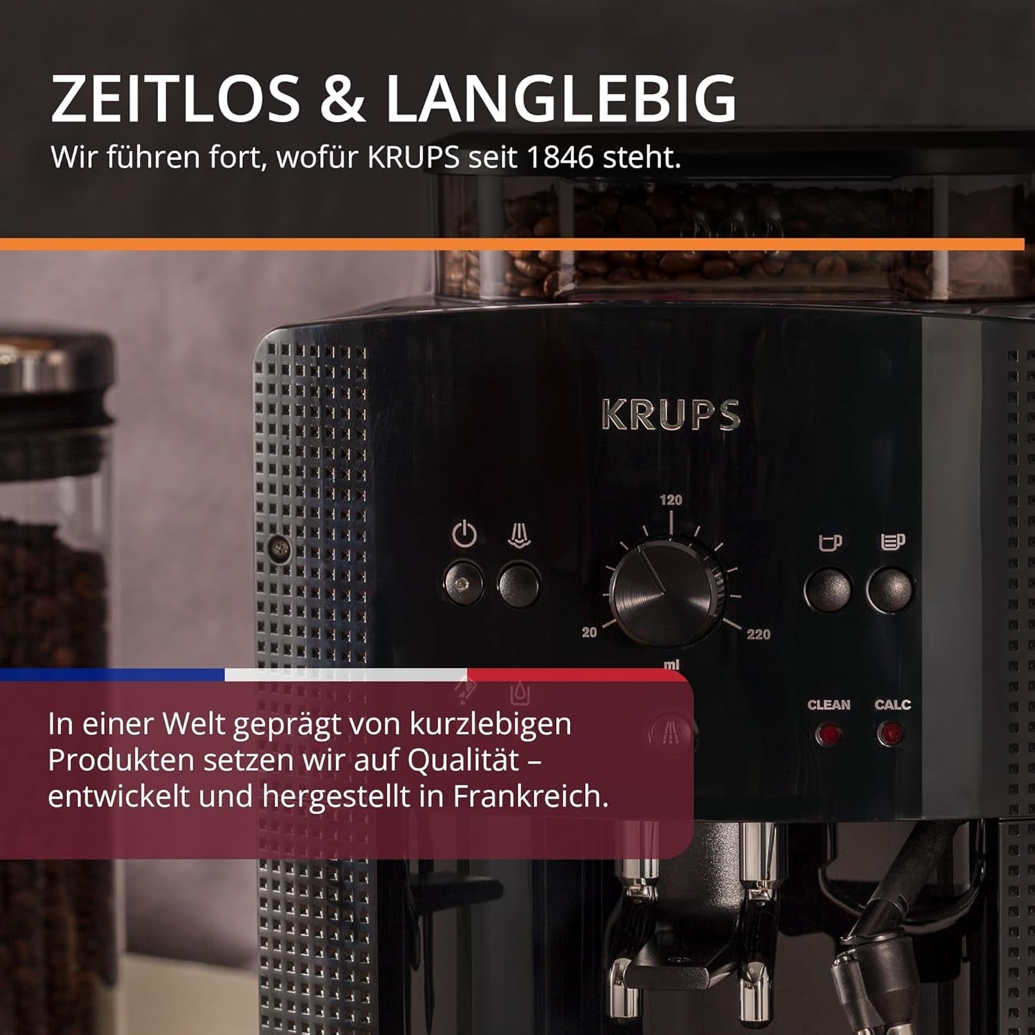 KRUPS Arabica Picto automatische Espressomaschine, kompaktes Design, einfache Bedienung, intuitiv einstellbarer Drehregler, Milchaufschäumer, 2-Tassen-Funktion, Espressomaschine, schwarz, EA810870