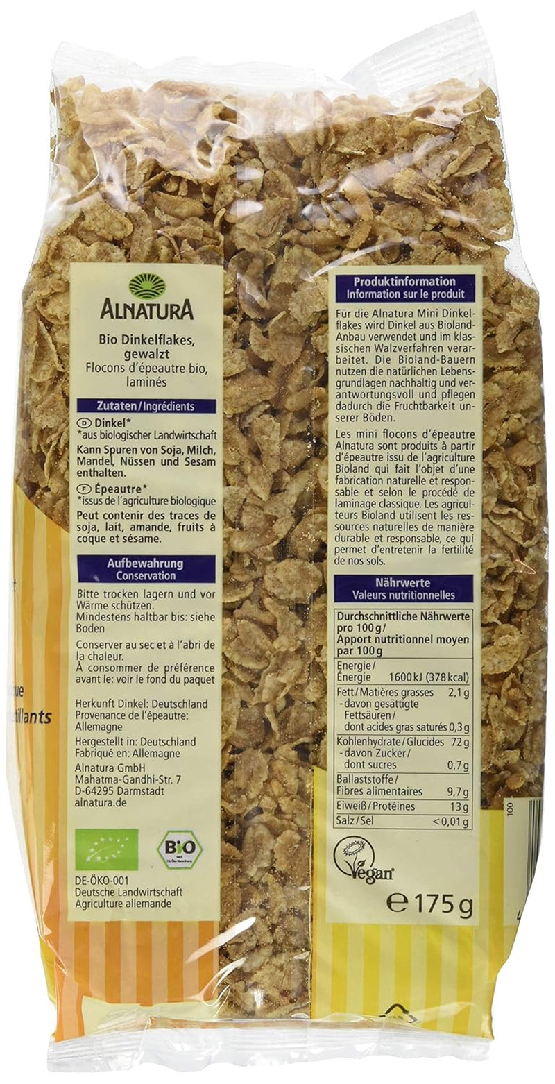 Mini-Dinkelflocken – Bio-Qualität – ungesüßt, knackig – Frühstück, 175 g