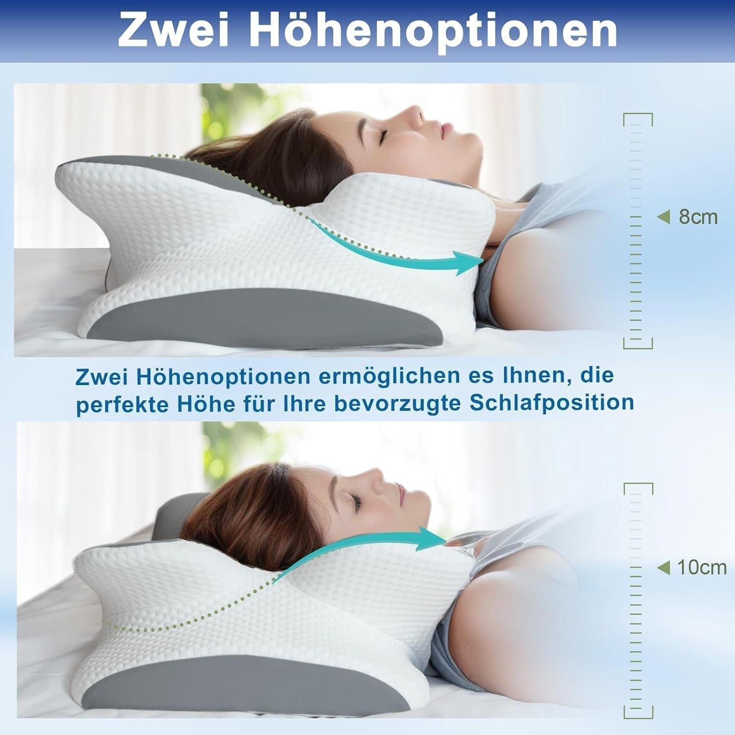 Memory-Schaum-Kissen, Nackenkissen, orthopädisches Kissen – ergonomisches Design, hohle Form für Seiten-, Rücken- und Bauchschläfer. Graue orthopädische Nackenkissen von Naty Shop