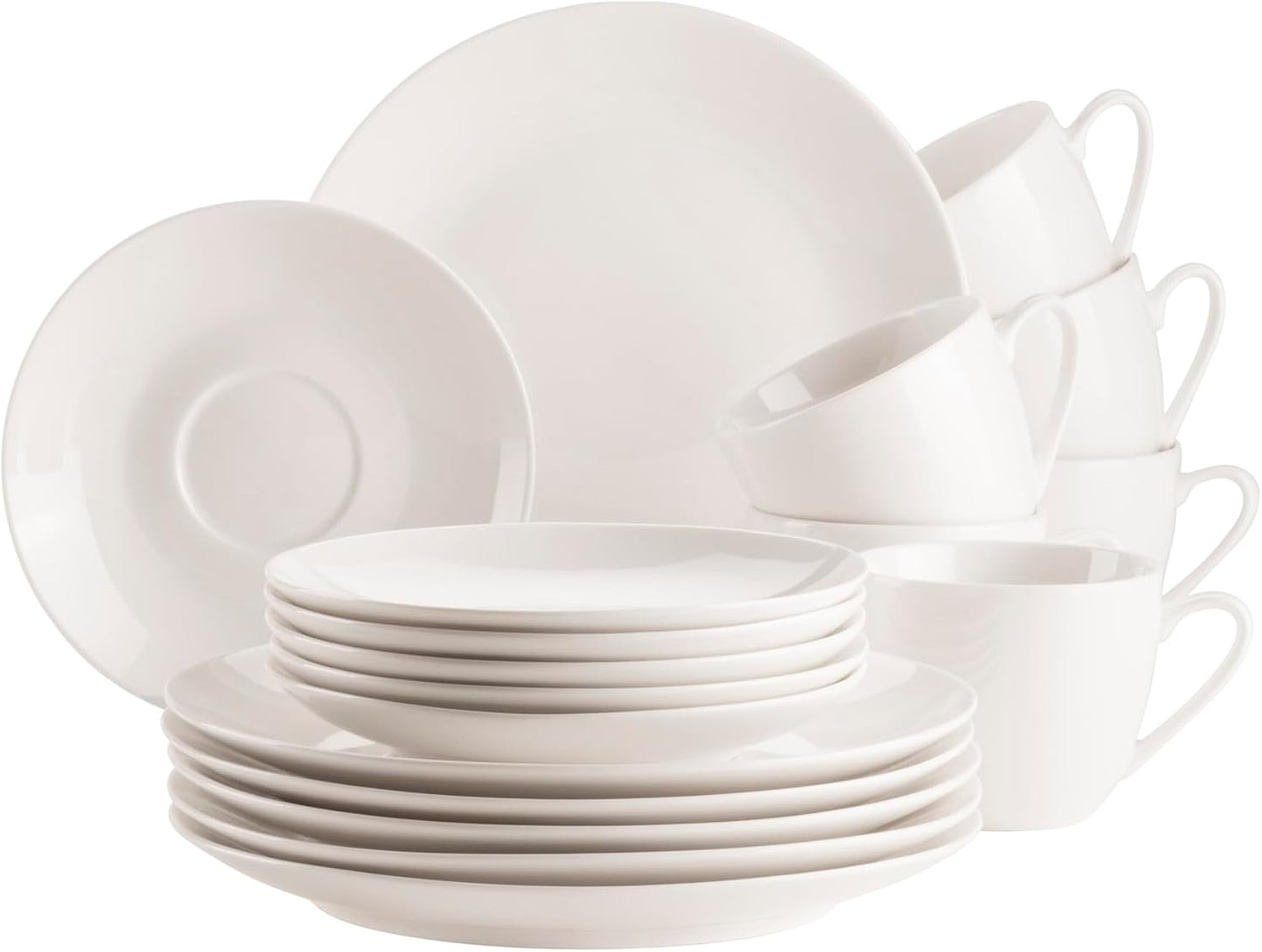 MÄSER 934105 Serie Belmira, klassisches Kaffeeservice für 6, 18-teiliges Kaffeeset, zeitlos, elegant, zart, Porzellan, weiß
