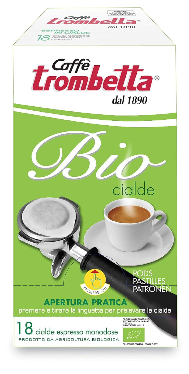 Caffè Trombetta ESE Kaffeepads, italienischer Kaffee, reichhaltiges Aroma und samtiger Gesmack Biologisch - 1 Packungen zu je 18 Kaffeepads