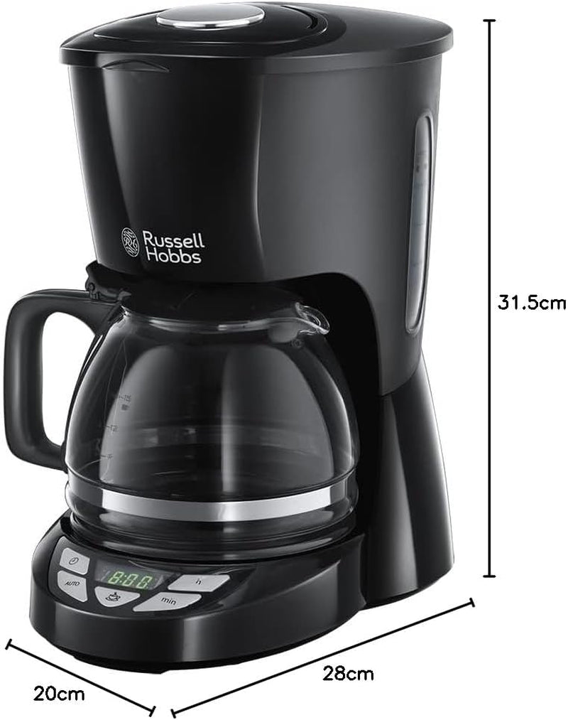 Russell Hobbs Kaffeemaschine [Digitaler Timer, Duschkopf für optimale Extraktion und Aroma] Textures+ (1 bis 12 Tassen, 1,25 l Glaskaraffe, Warmhalteplatte, Anti-Tropf-System) Filterkaffeemaschine 22620-56