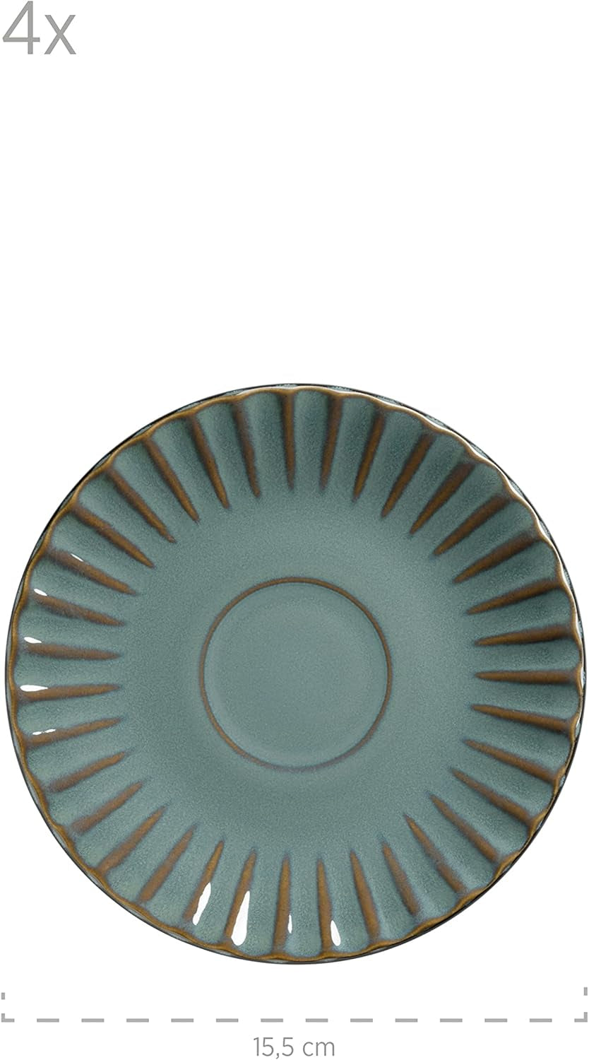 MÄSER 931966 Tafelservice der Confino-Serie für 4 Personen, moderner Vintage-Look, Frühstücksset aus Keramik, 12-teilig, Petrol mit schwarzen Akzenten, Steingut