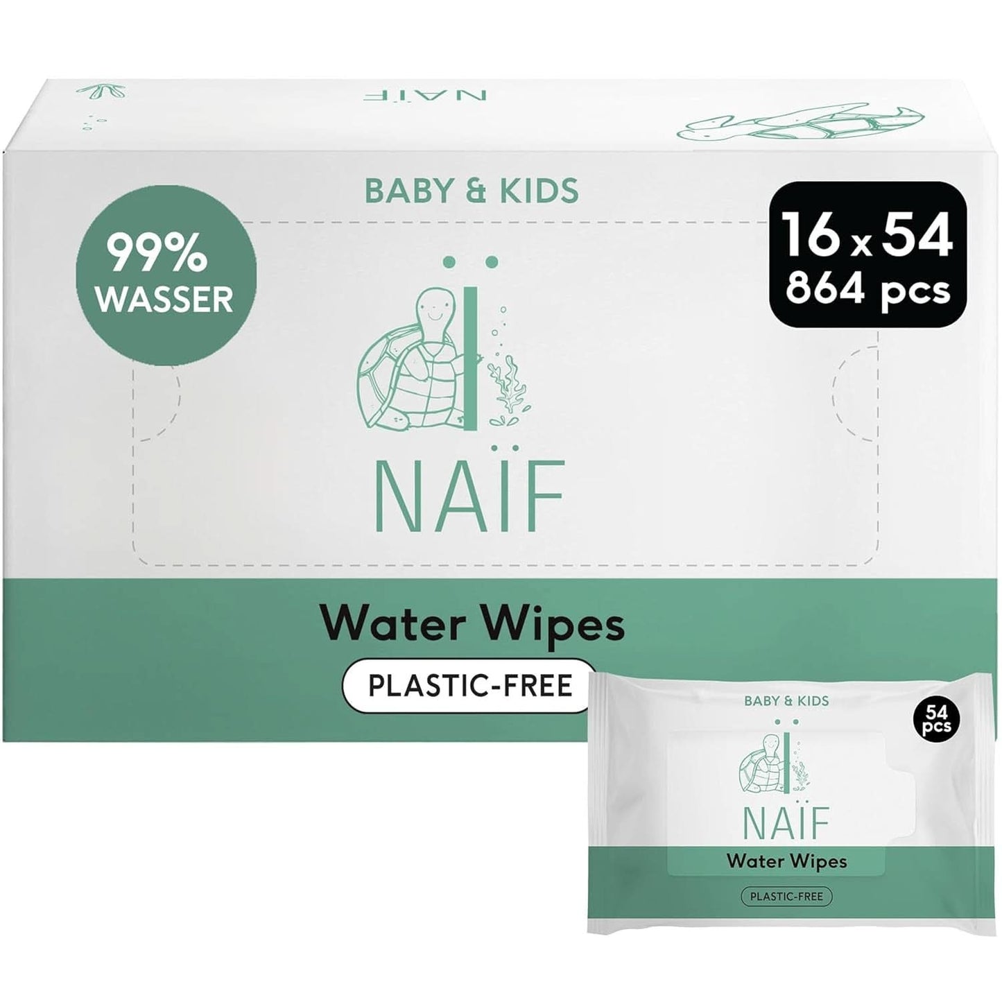 Naïf Plastikfreie Feuchttücher 864 Stück (16Er X 54 Feuchttücher) - Pflege Für Babypo, Körper Und Gesicht - 99% Aus Wasser - 0% Parfüm Und Alkohol - Nachhaltige Feuchttücherbox Eukalyptus Sensitiv Naty Shop