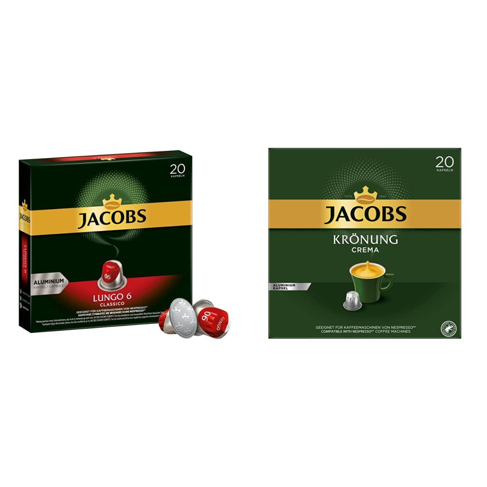 Kaffeekapseln Lungo Classico, Intensität 6 von 12, 10 x 20 Getränke & Kaffeekapseln Krönung Crema, 200 Nespresso-kompatible Kapseln, 10er Pack, 10 x 20 Getränke, 1040 g