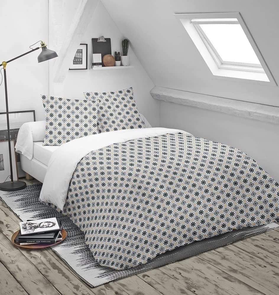 Blanrève-Bettbezug, bedruckt oder einfarbig, gehärtet, für Doppelbett, pflegeleicht, 240 x 220 cm, grau, weiß. Steppdecken und Steppdecken Naty Shop Standardtitel