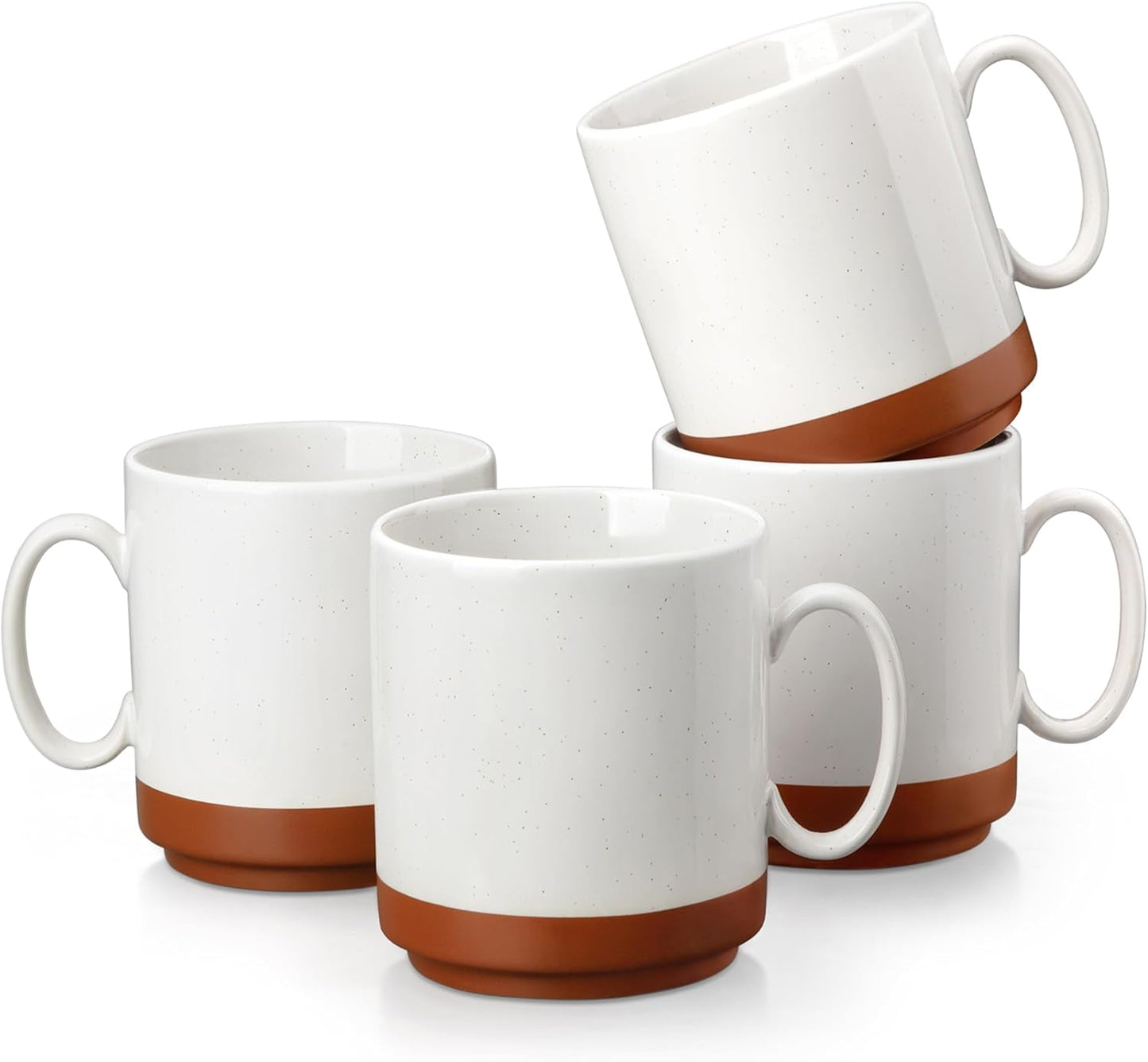 MALACASA Kaffeebecher-Set, 350 ml Steinzeugbecher-Set für 4 Personen, moderne Kaffeebecher für Tee, Saft, Latte, Cappuccino, heiße Schokolade. Spülmaschinen- und mikrowellengeeignet, TARA-Serie, Khakiweiß