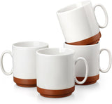 MALACASA Kaffeebecher-Set, 350 ml Steinzeugbecher-Set für 4 Personen, moderne Kaffeebecher für Tee, Saft, Latte, Cappuccino, heiße Schokolade. Spülmaschinen- und mikrowellengeeignet, TARA-Serie, Khakiweiß