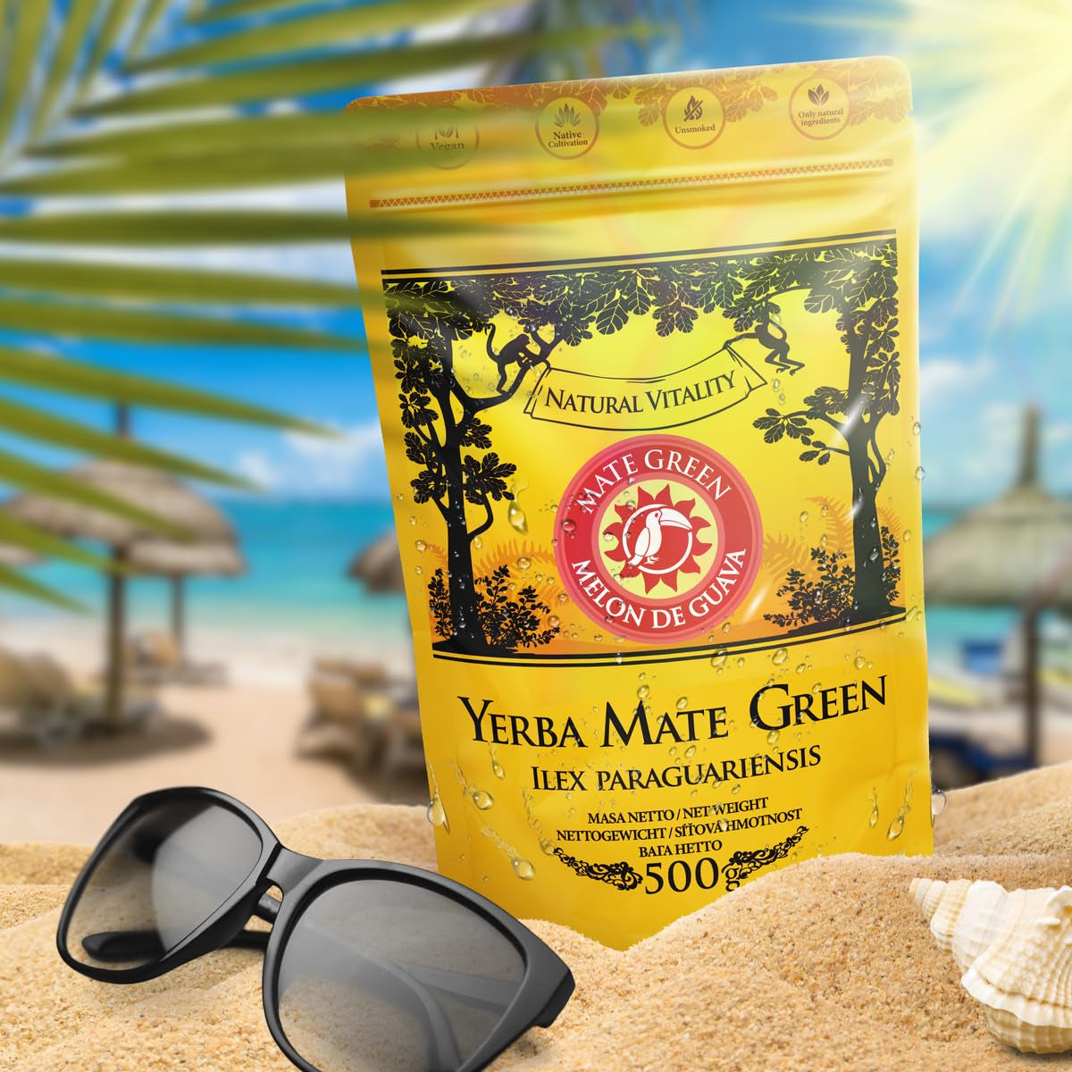 Yerba Melon De Guava 500G – Brasilianischer Yerba Mate Tee mit Melone, Guave, Jackfrucht, Ananas und Kokosnuss – Exotisch und fruchtig – Luftgetrocknet, vegan