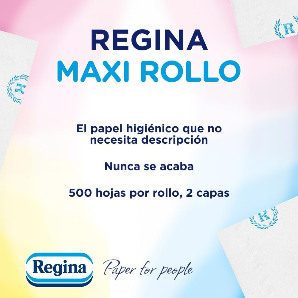 Regina Maxi-Roll – 4 Rollen Toilettenpapier, 500 2-lagige Blätter pro Rolle, mehr als das Dreifache einer Standardrolle, 60 % recycelte Kunststoffverpackung, 100 % FSC-zertifiziertes Papier