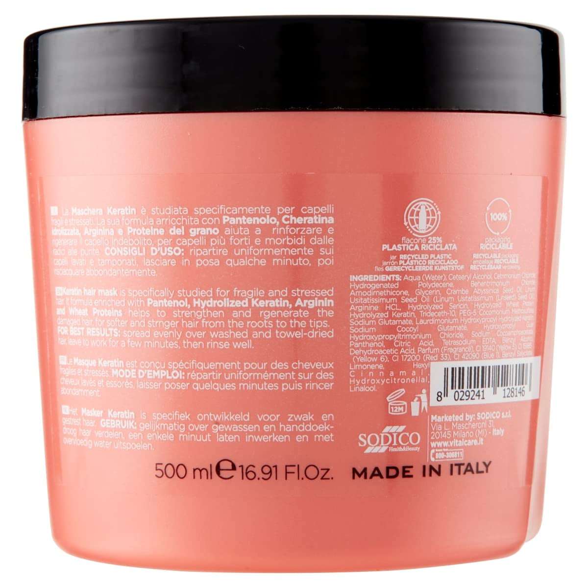 | Keratin – Stärkende Haarmaske für sprödes und geschädigtes Haar mit Keratin und Arginin für stärkeres und weicheres Haar 4 x 500 ml Naty Shop Haarmaske
