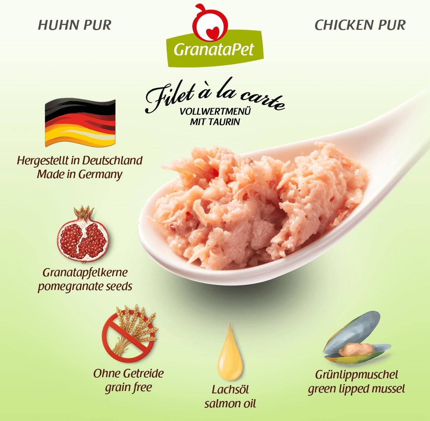 GranataPet Filet à la carte Huhn PUR, Nassfutter für Katzen, getreidefreie Filetstücke, Katzenfutter ohne Zuckerzusatz, hoher Fleischanteil, 6 x 85 g