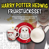 Harry Potter 3-teiliges Geschirrset, rot, Frühstücksset aus Porzellan mit Teller Ø 19 cm, Becher 220 ml und Schüssel 330 ml, Geschirrset
