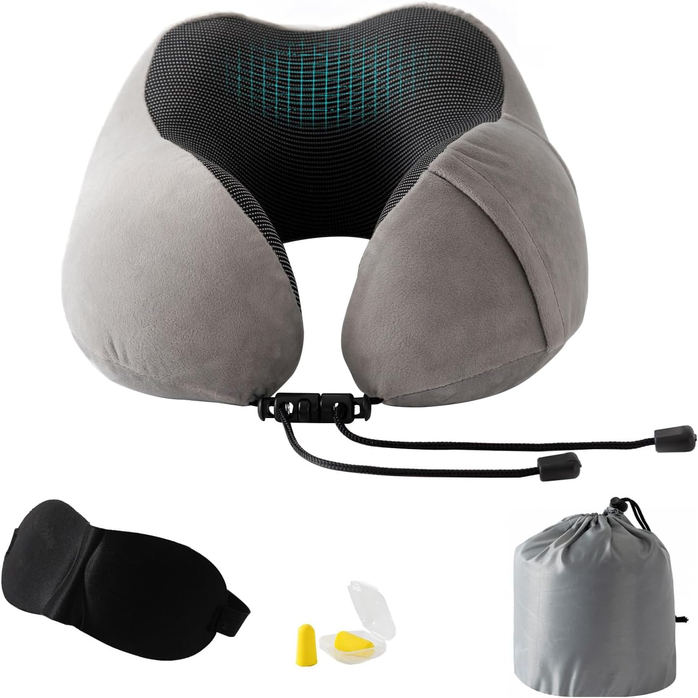 Good Nite Nackenkissen, Flugzeug-Nackenkissen, Reisekissen, Erwachsenen-Nackenkissen, Auto-Heim-Kissen, Kopfkissen, ergonomischer Memory-Schaum, waschbar, mit schmaler Rückseite, verstellbar, Grau, Reisekissen, Naty Shop Standardtitel