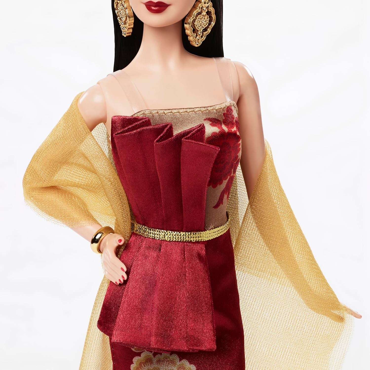 Barbie Signature Lunar New Year Puppe im roten Kleid mit goldenen Pfingstrosen, Sammlungsspielzeug JJX83