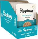 Applaws 100 % natürliches Nassfutter für Katzen, Thunfischfilets in Brühe – Packung mit 12 70-g-Beuteln