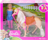 Barbie-Puppe und Pferdespielzeug, Reitzubehör, inklusive 1 Puppe und 1 Pferd, geeignet als Geschenk für Kinder ab 3 Jahren, FXH13