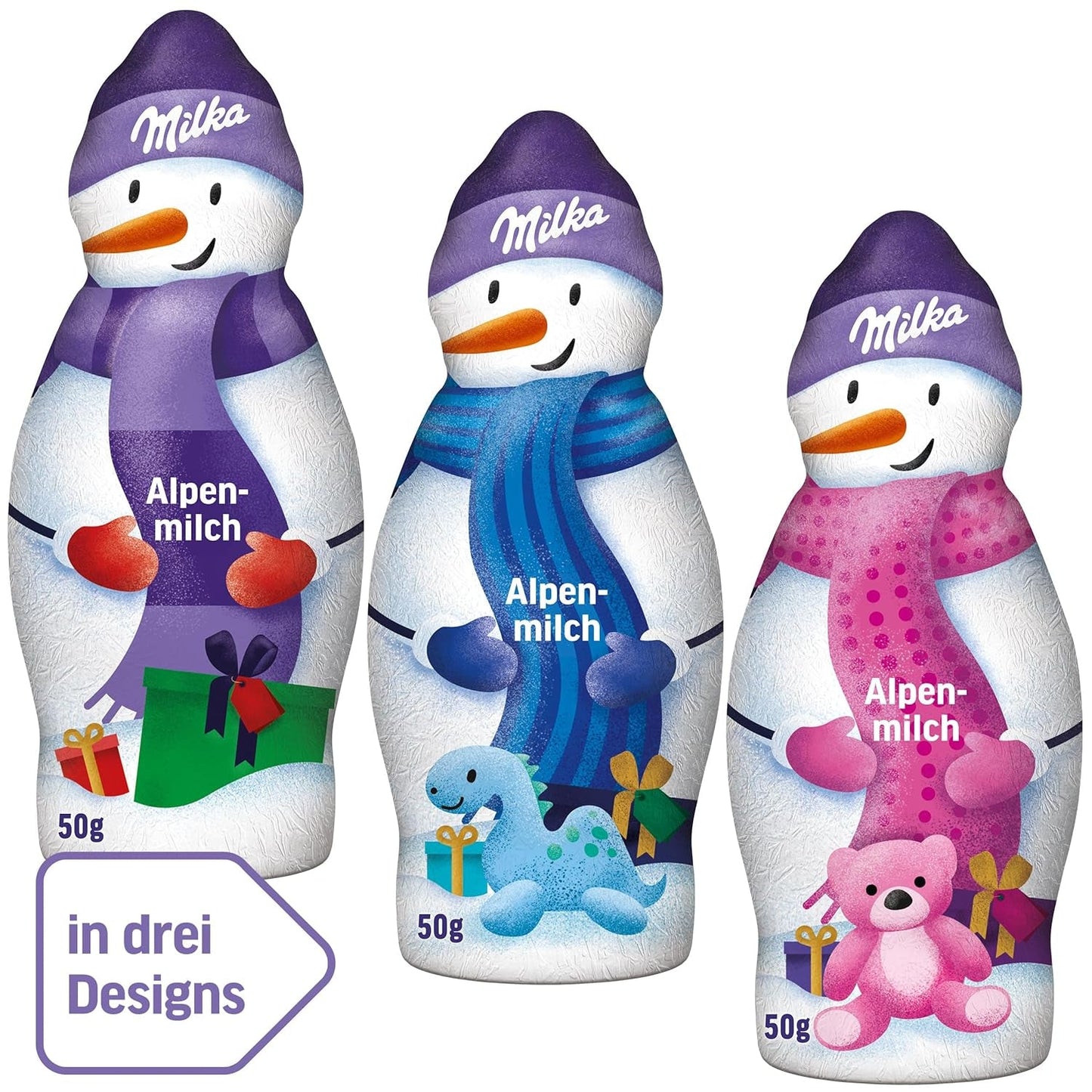 Milka Schneemann Alpenmilch – Großpackung Schoko-Schneemännerfiguren in 3 Modellen – 24 x 50g