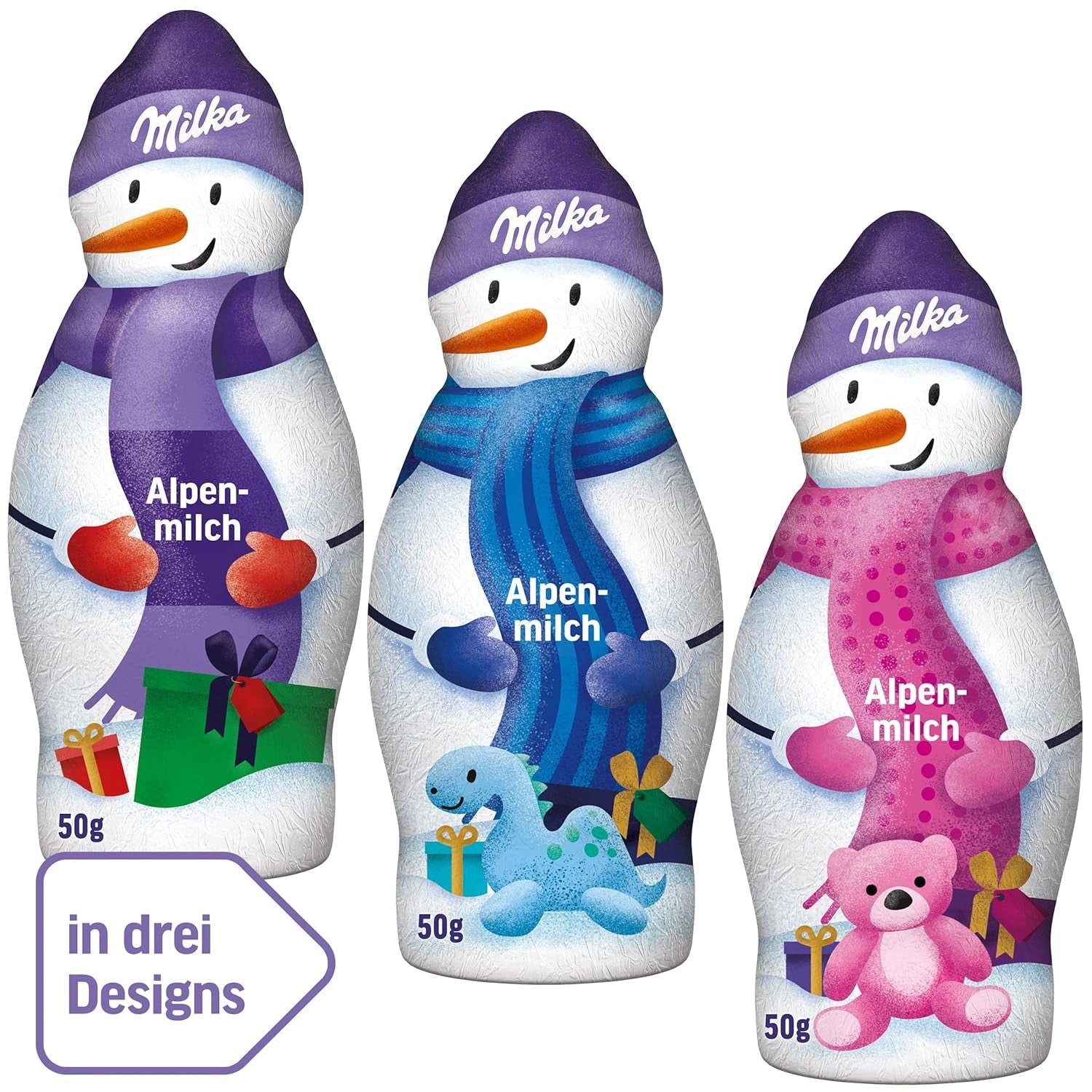 Milka Schneemann Alpenmilch – Großpackung Schoko-Schneemännerfiguren in 3 Modellen – 24 x 50g