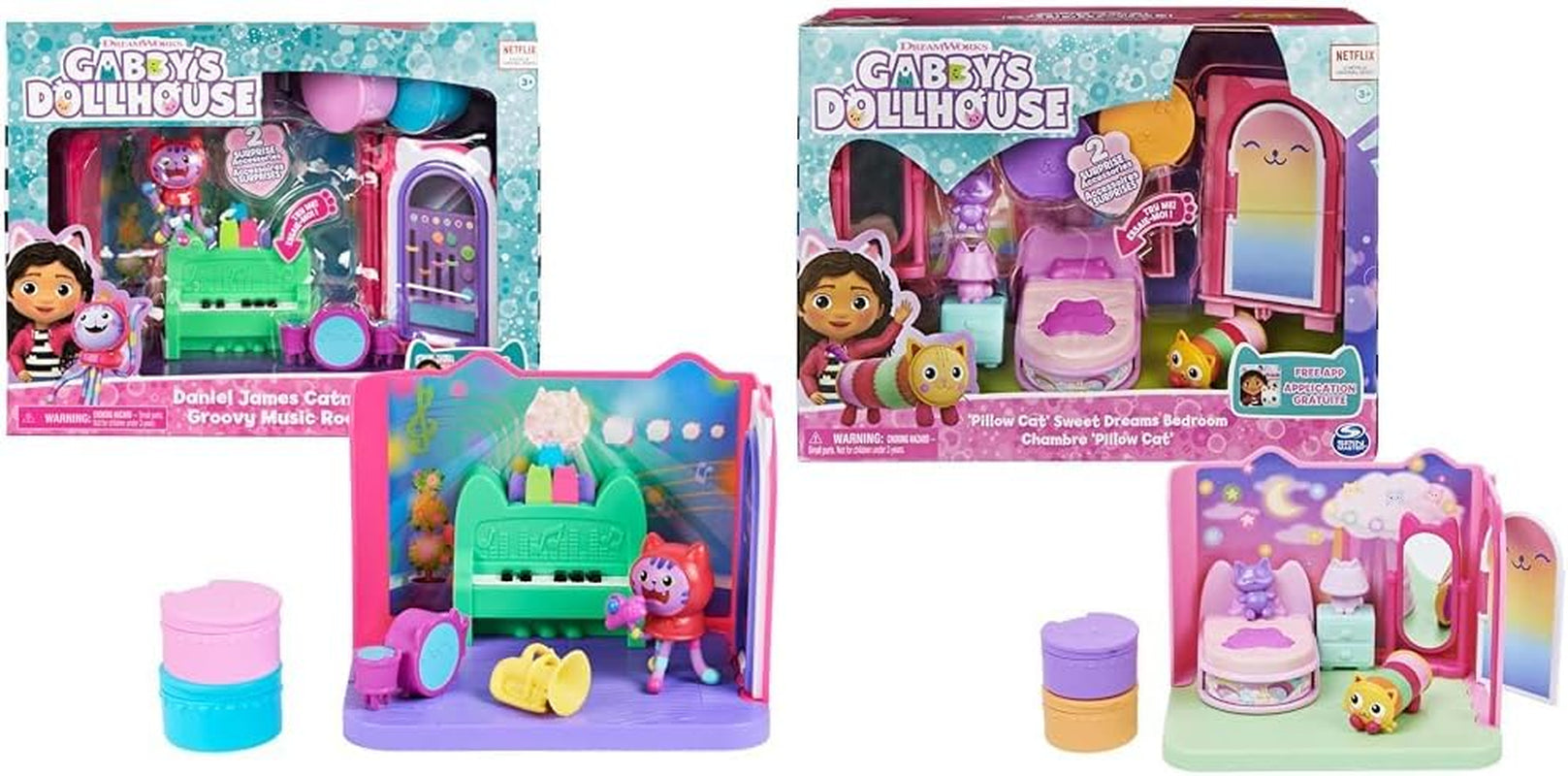 Gabby Dollhouse Deluxe Room Groovy Music Room und Deluxe Room Sweet Dreams Fluffy Cat Schlafzimmer
