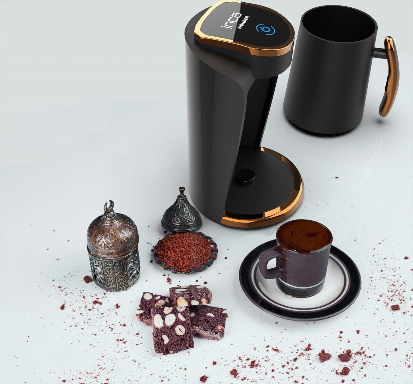 Türkisches Café Inca | Türk Kahve-Maschinen | 250 ml (1–4 Tassen) | 400W | IKM-01 | Schutz gegen Verschütten und Kochen ohne Wasser | Heizplatte aus Edelstahl | Automatisches Herunterfahren | Für einen perfekten türkischen Kaffee