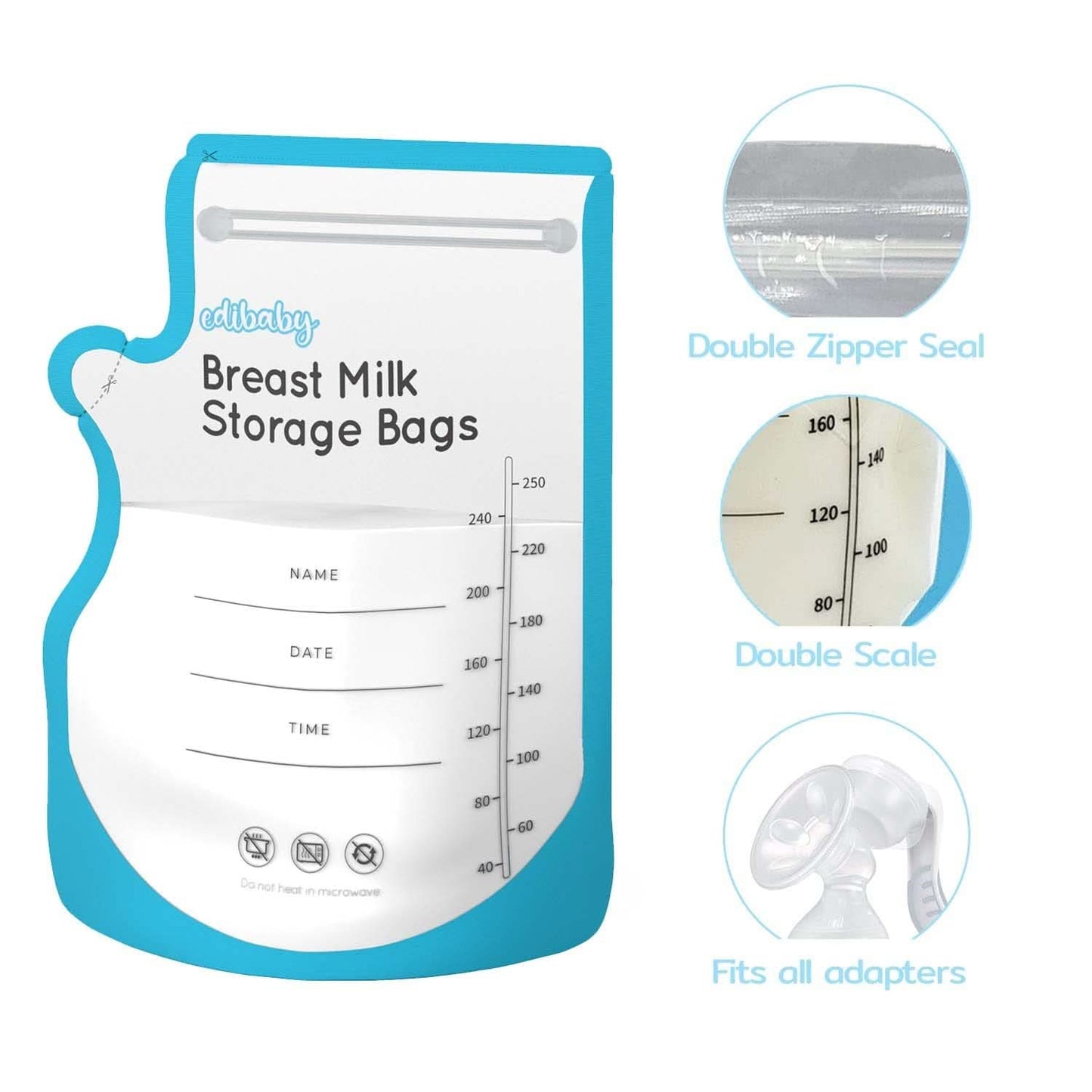 Edibaby, Beutel für Muttermilch, 100 Stück, sterilisiert, ohne BPA Zubehör Lebensmittel und Stillen Bebe Naty Shop